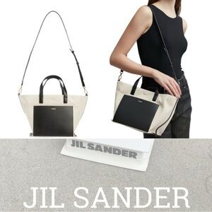 JIL SANDER Leather-trimmed canvas tote New w tag! purse w dust bag